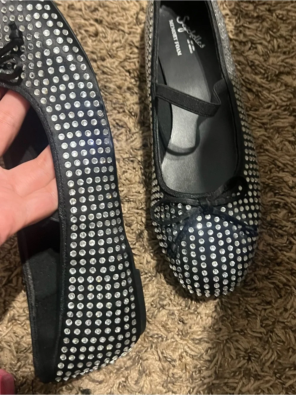 Seychelles Black Crystal-Embellished Ballet Flats